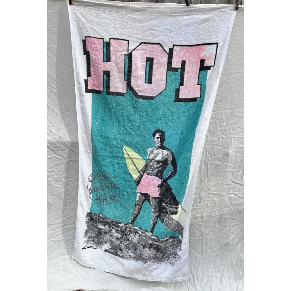 Hot Surfer Dude All Cotton Beach Towel 30 x 55 Man Boy Vintage 1980s GOALS USA